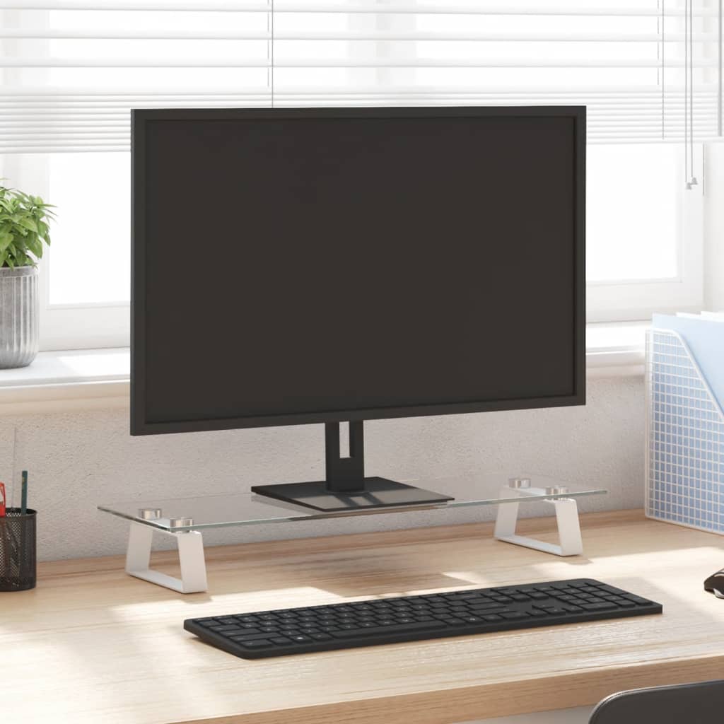 VitalStand GlassTop Monitor Stand — Tempered Glass & Steel Riser