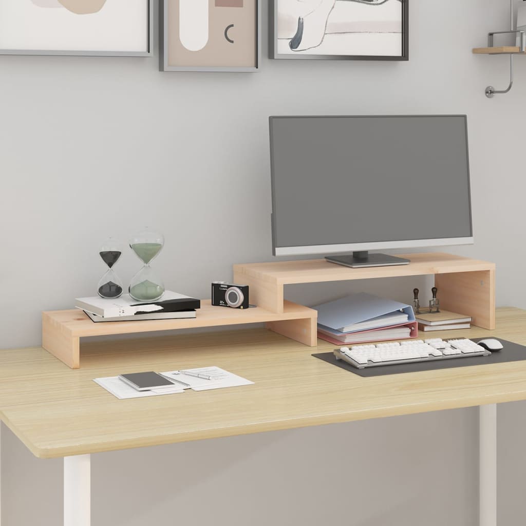 VitalStand StorePro Monitor Platform — Solid Pine Wide Adjustable Riser