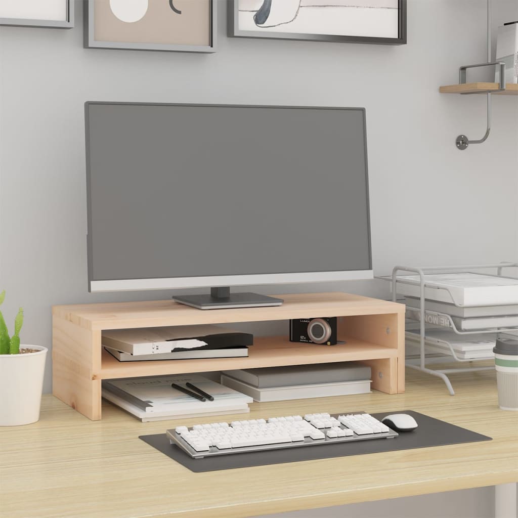 VitalStand StorePro Monitor Platform — Solid Pine Wide Adjustable Riser