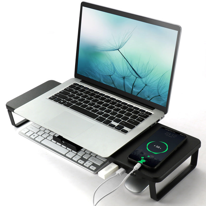 VitalStand GlassArc Laptop Stand — Transparent Tempered Glass Riser with Charging